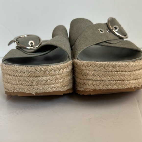 Zara espadrille platform sandal slide silver buckle sage gray green suede - Picture 2 of 16